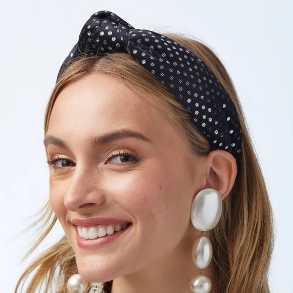 NWT Lele Sadoughi Dotted Velvet Knotted Headband Black - Picture 2 of 6
